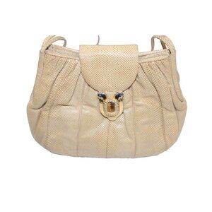 Judith Leiber Vintage Taupe Lizard Leather Shoulder Bag Tigers Eye Barely Used